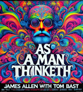 As A Man Thinketh by James Allen with Tom Bast cover. Psychedelic man looking at you.